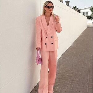 ZARA LINEN MENSWEAR STYLE BLAZER SZ M & LINEN PANTS PINK SZ L